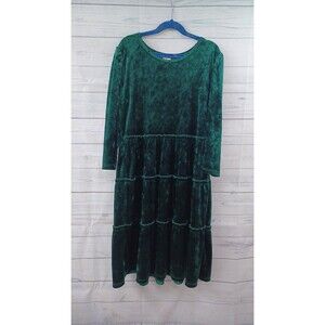 Wonder Nation XXL 18 Crushed Velvet Green Long Sleeve Tiered Ruffled Dress